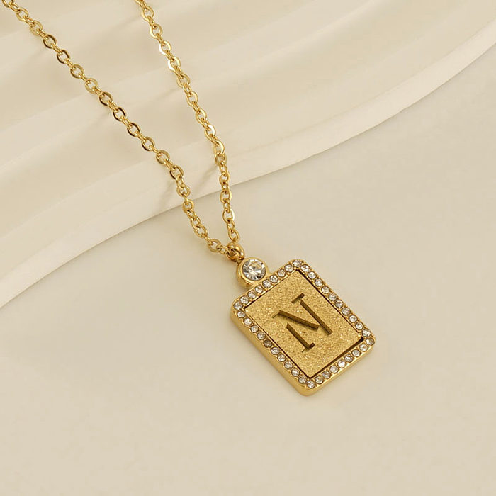 Casual French Style Commute Letter Stainless Steel  Plating Inlay Artificial Diamond 18K Gold Plated Pendant Necklace