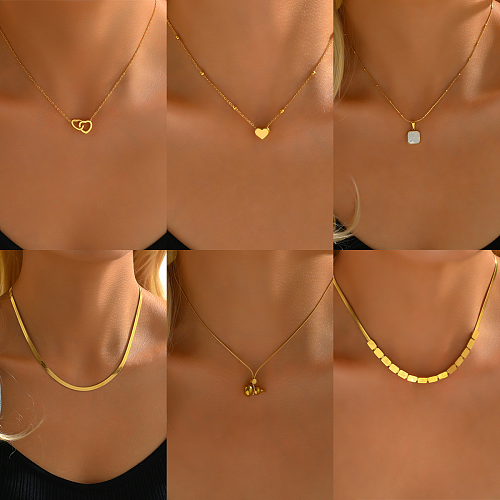 Schlichter Stil, Buchstabe, quadratisch, herzförmig, Edelstahl-Beschichtung, Intarsien-Muschel, 18 Karat vergoldete Halskette
