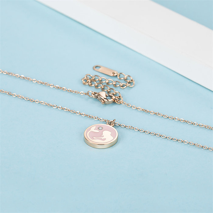 Casual estilo simples estilo clássico sereia aço inoxidável polimento chapeamento incrustação diamante rosa banhado a ouro pingente colar