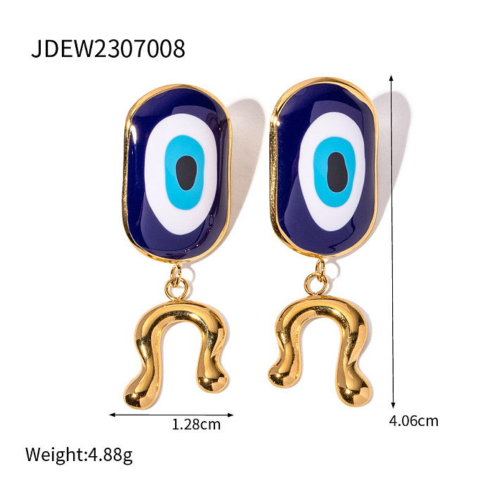 1 Pair IG Style Devil'S Eye Enamel Plating Stainless Steel  18K Gold Plated Drop Earrings