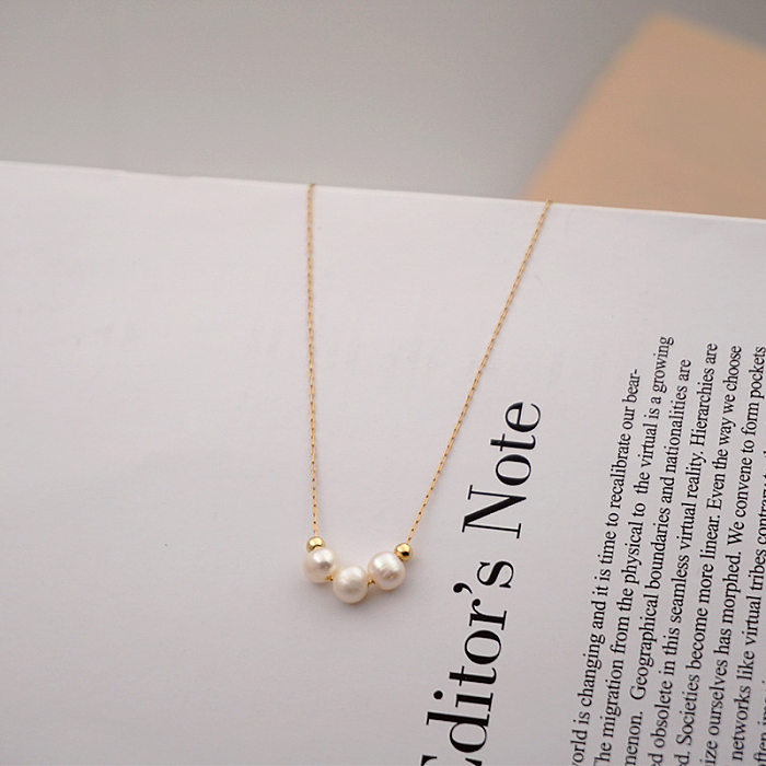 Modische Halskette mit runden Perlen aus Edelstahl, 1 Stück