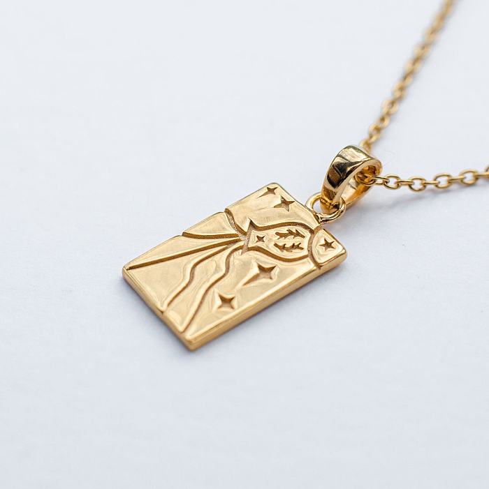 Vintage Style Tarot Stainless Steel  Plating Carving 18K Gold Plated Pendant Necklace