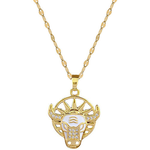 Simple Style Cattle Stainless Steel  Stainless Steel Plating Inlay Zircon 18K Gold Plated Pendant Necklace