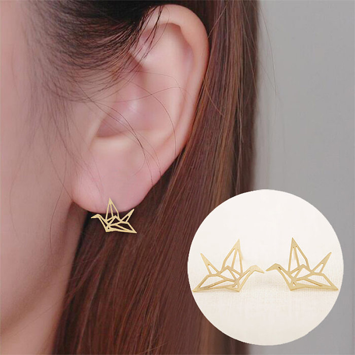 Women'S Simple Style Korean Style Paper Crane Stainless Steel  No Inlaid Earrings Ear Studs Stainless Steel  Earrings