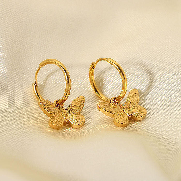 European And American 18K Gold-plated Hanging Butterfly Metal Stainless Steel  Earrings