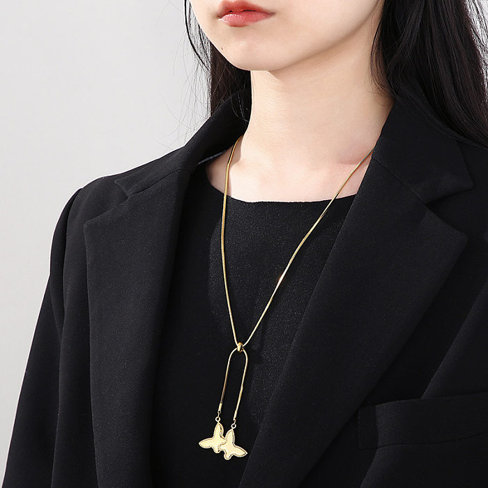Fashion New Stainless Steel Gold Butterfly Square Snake Bone Chain Necklace