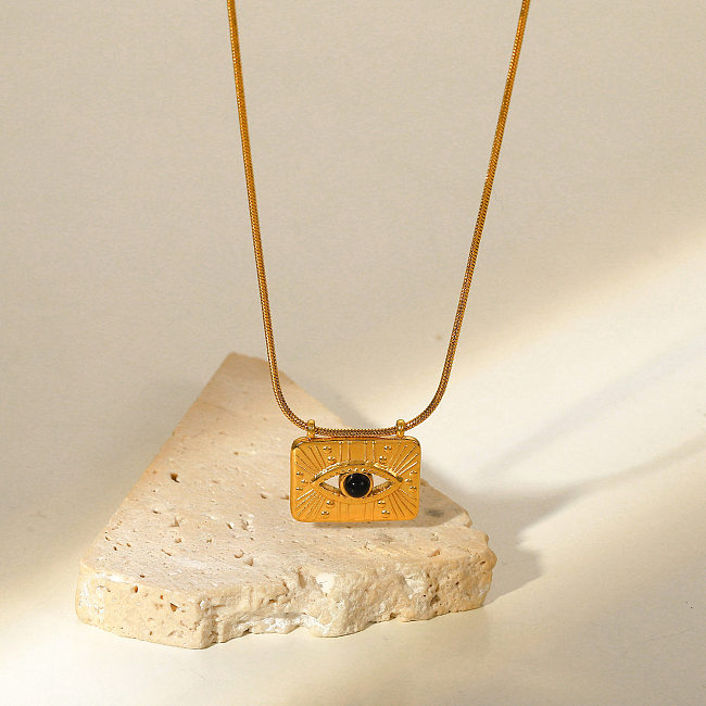 Collier avec pendentif en forme d'os de serpent, œil carré, en acier inoxydable, or 18 carats, à la mode