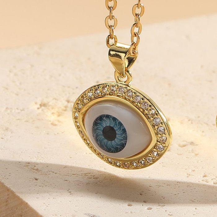 Modern Style Artistic Devil'S Eye Stainless Steel Plating Inlay Zircon 14K Gold Plated Pendant Necklace