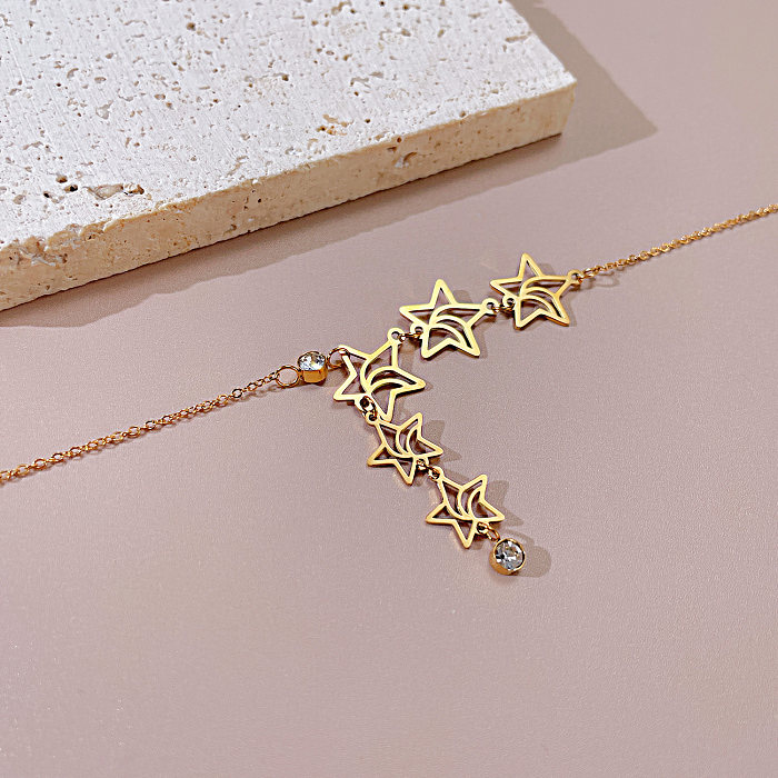 Schlichte Pentagramm-Halskette mit Edelstahl-Beschichtung, Zirkon-Inlay und vergoldeter Halskette