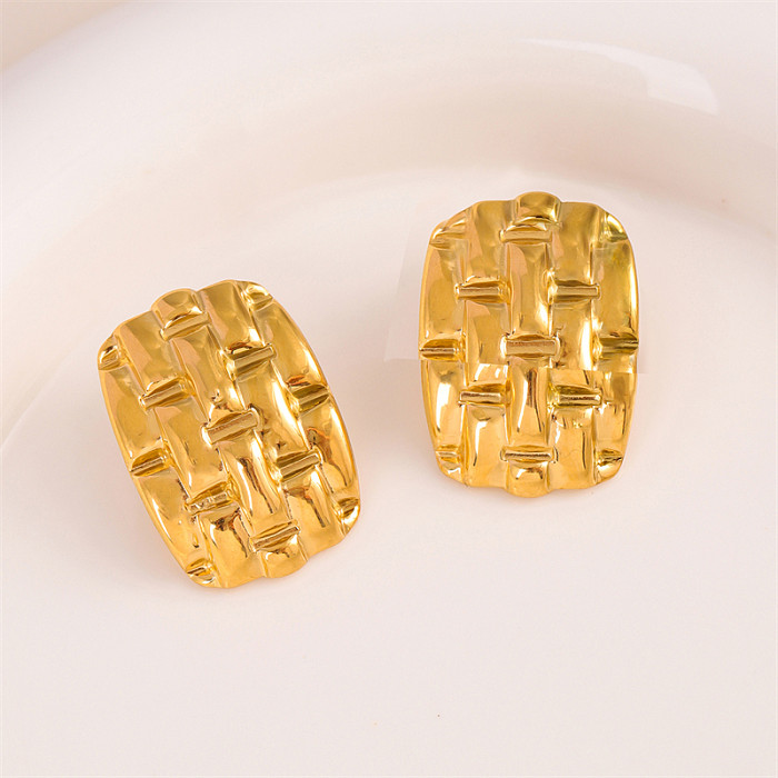 1 Pair Retro Simple Style Plaid Rectangle Plating Stainless Steel  18K Gold Plated Ear Studs