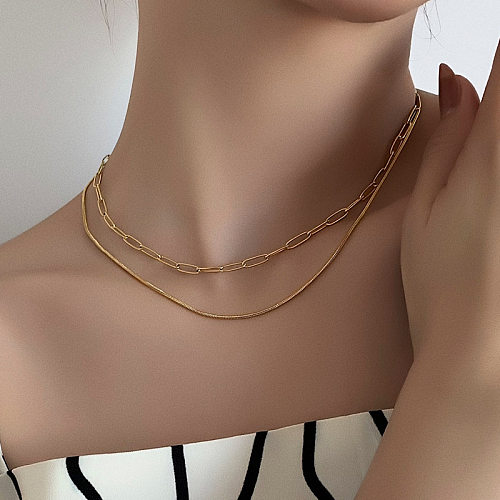 Simple Style Classic Style Solid Color Stainless Steel  Double Layer Necklaces