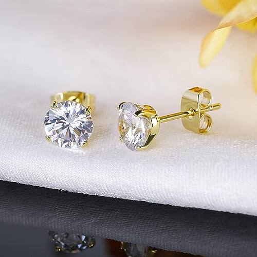 1 Set 1 Pair Simple Style Classic Style Round Plating Inlay Stainless Steel  Zircon 18K Gold Plated Ear Studs