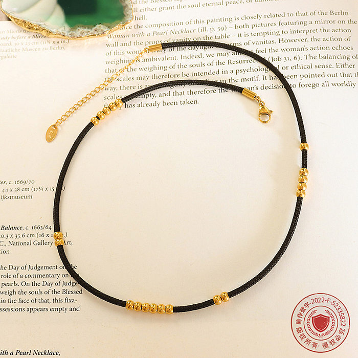 Collier simple en acier inoxydable avec perles en or 18 carats