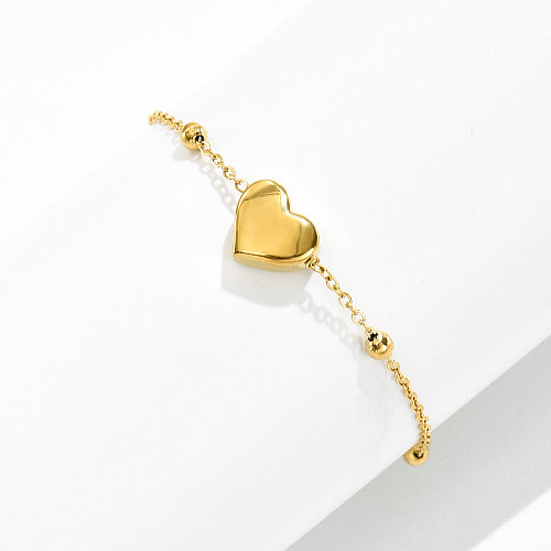 Pulseira em forma de coração de aço inoxidável ajustável dourada simples e moderna