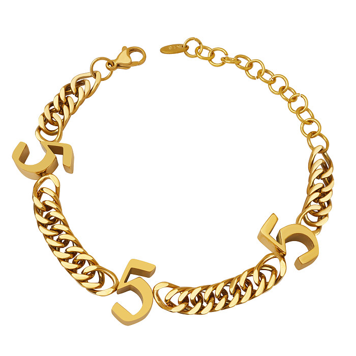 Hip-Hop Rock Number Titanium Steel Plating 18K Gold Plated Bracelets