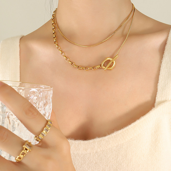 Collar largo chapado en oro de 18 quilates con palanca geométrica de acero inoxidable de estilo simple