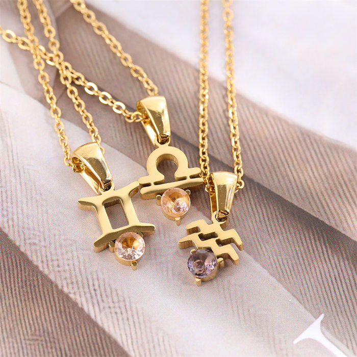Fashion Constellation Stainless Steel  Stainless Steel Plating Birthstone Pendant Necklace