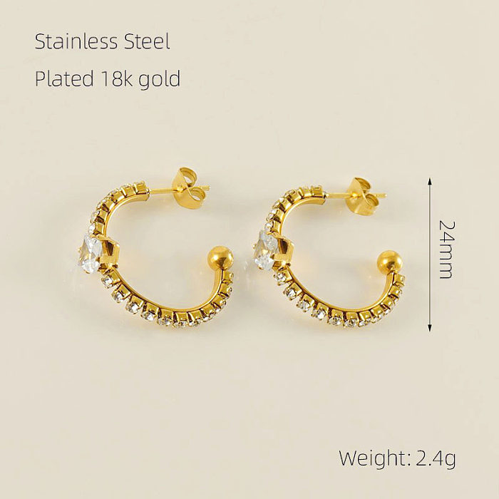 1 par de brincos de orelha banhados a ouro 18K estilo simples em forma de C incrustado de aço inoxidável