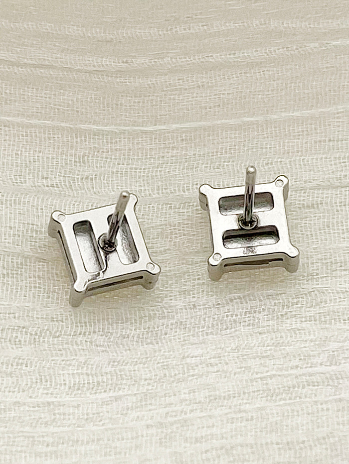 1 Pair Casual Simple Style Square Polishing Inlay Stainless Steel  Zircon Ear Studs
