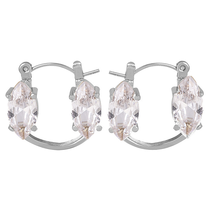 1 paire de boucles d'oreilles élégantes en forme de cercle brillant, incrustation de pierre de verre en acier inoxydable plaqué or 18 carats