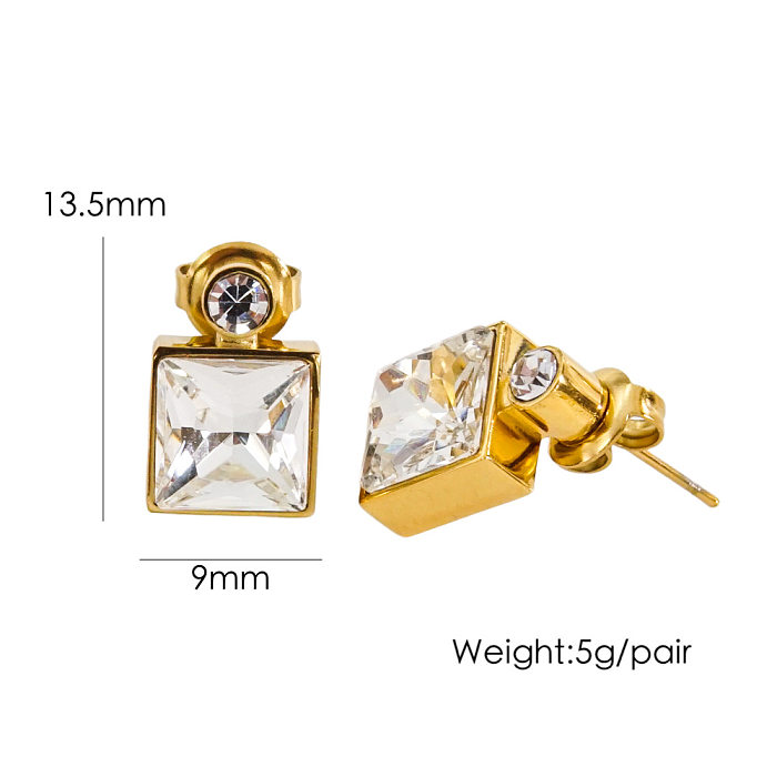 1 Pair Casual Square Plating Inlay Stainless Steel  + Zircon Zircon Ear Studs