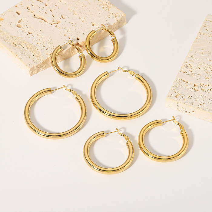 1 Pair Vintage Style Simple Style Solid Color Plating Stainless Steel  18K Gold Plated Hoop Earrings