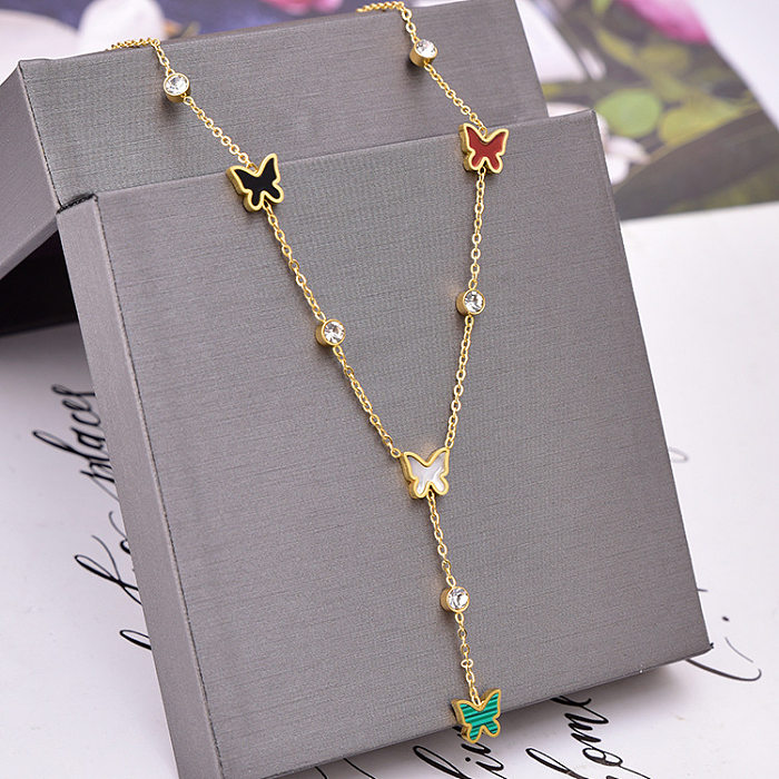 Modische Halskette mit geometrischem Edelstahl-Anhänger, Inlay-Zirkon-Edelstahl-Halskette, 1 Stück
