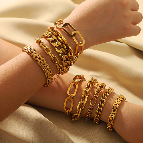 Hip-Hop Punk Classic Style Solid Color Stainless Steel Handmade Plating Thick 18K Gold Plated Bracelets