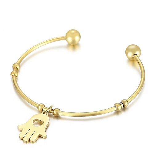 Bracelet ouvert en acier inoxydable pour femmes, à la mode, avec paume dorée