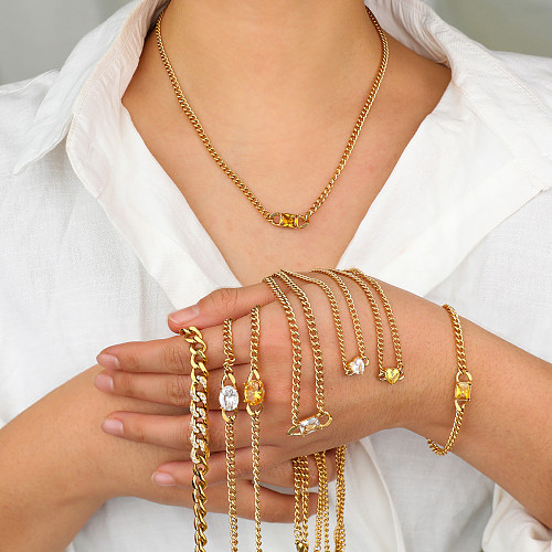 Bracelets en Zircon plaqué or, en acier inoxydable, en forme de cœur ovale carré, Style Simple et mignon, en vrac