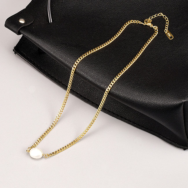 Simple Pearl Stainless Steel 18k Gold Necklace Clavicle Chain Wholesale