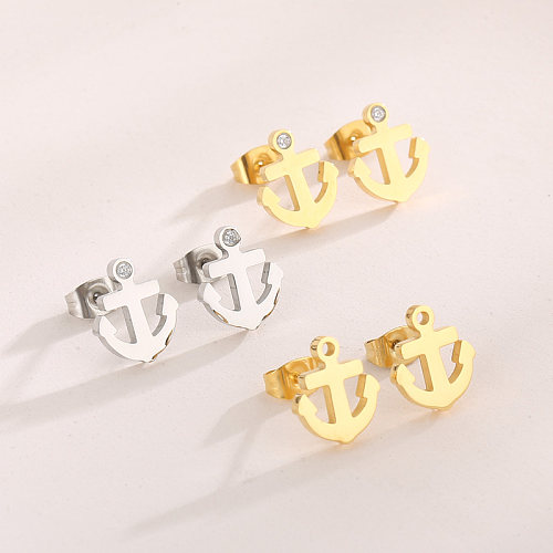 1 Pair Fashion Anchor Stainless Steel  Plating Ear Studs