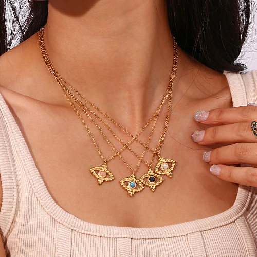 Vintage Style Eye Stainless Steel  Plating Inlay Natural Stone 18K Gold Plated Pendant Necklace