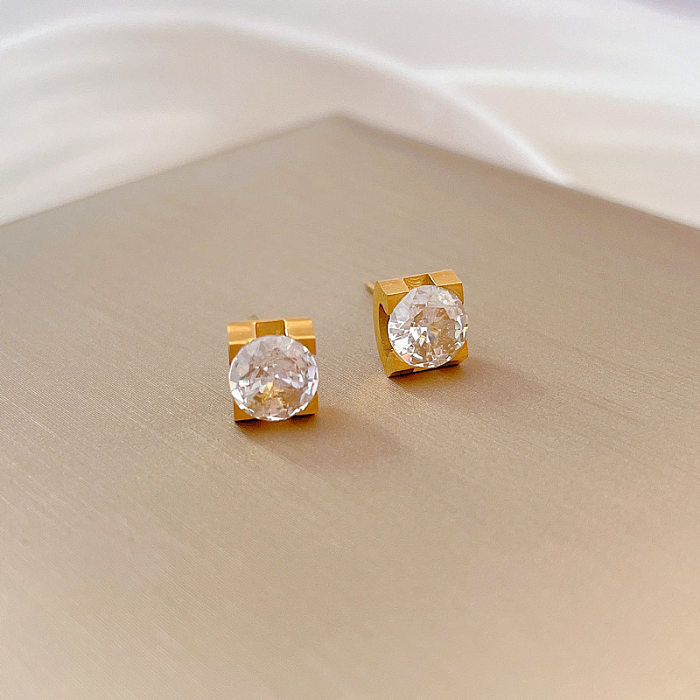 1 Pair Modern Style Classic Style Square Plating Inlay Stainless Steel Artificial Gemstones Gold Plated Ear Studs