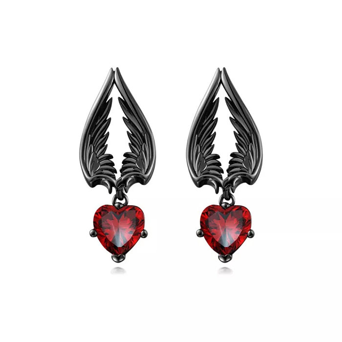 1 Pair Hip-Hop Punk Heart Shape Wings Plating Inlay Stainless Steel  Zircon 18K Gold Plated Gold Plated Drop Earrings