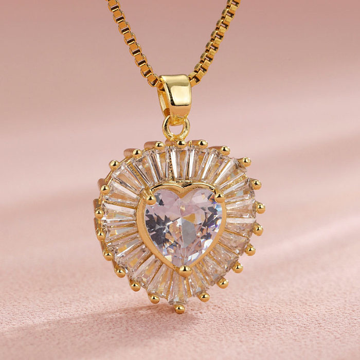 Modern Style Artistic Heart Shape Flower Bow Knot Stainless Steel  Plating Inlay Zircon 18K Gold Plated Gold Plated Pendant Necklace