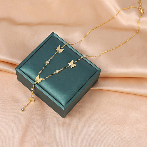 Elegante Schmetterlings-Halskette mit künstlichem Diamant aus Edelstahl