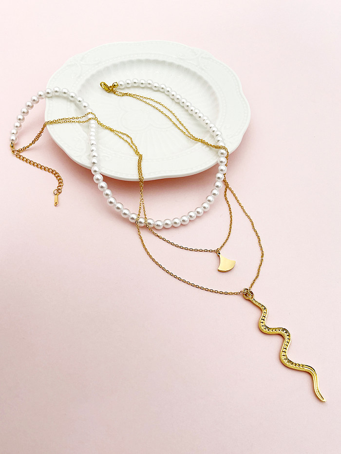 Lässige Hip-Hop-Sektor-Snake-Edelstahl-Emaille-Perlenbeschichtung mit vergoldeten mehrschichtigen Halsketten