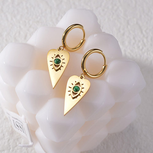 1 Pair Retro French Style Devil'S Eye Heart Shape Plating Inlay Stainless Steel  Natural Stone 18K Gold Plated Drop Earrings