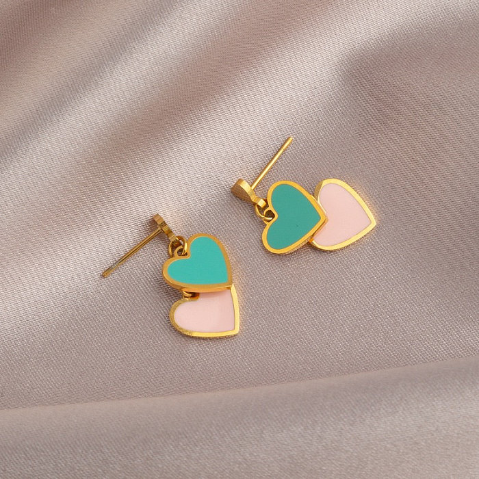 1 Pair Cute Sweet Heart Shape Plating Stainless Steel Gold Plated Drop Earrings