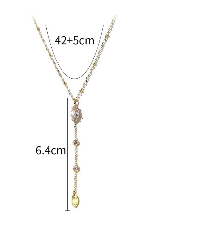 IG Style French Style Commute Oval Stainless Steel  Stainless Steel Plating Inlay Zircon 18K Gold Plated Pendant Necklace