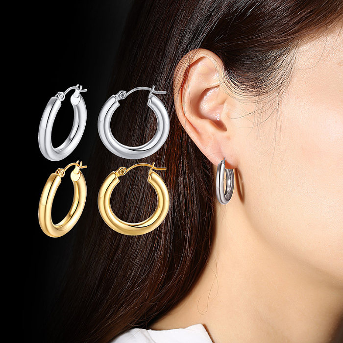 1 paire de boucles d'oreilles en acier inoxydable, Style Simple, couleur unie, polissage