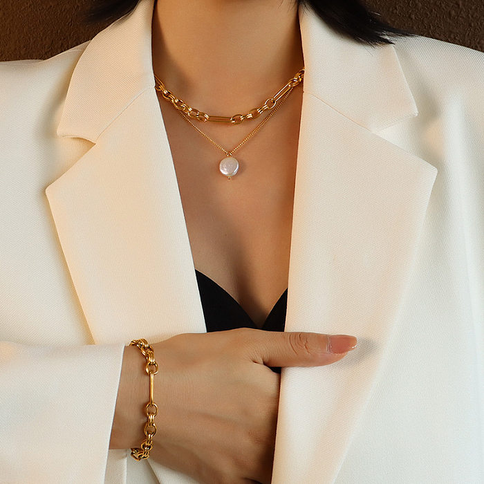 Chocker Necklace Earrings Bracelet Stainless Steel 18k Gold Jewelry Set