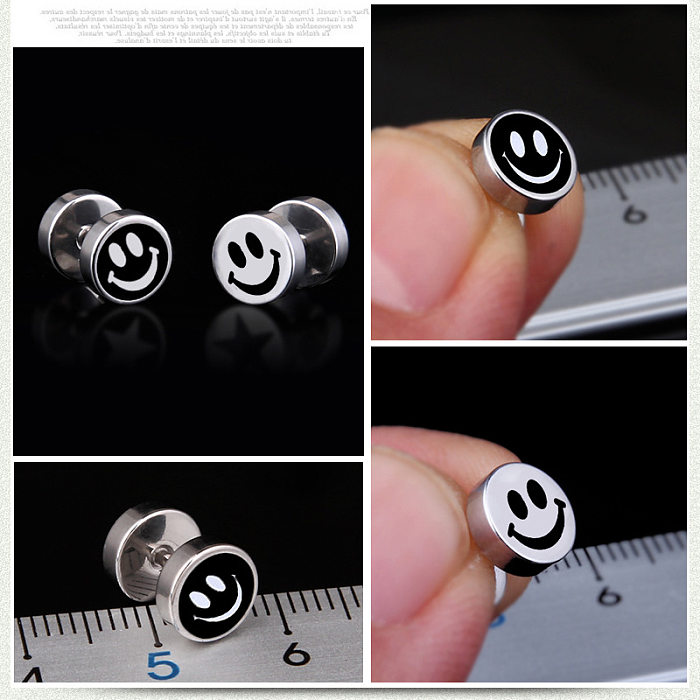 Modische Ohrstecker aus Edelstahl mit Smiley-Gesicht, Emaille-Edelstahl-Ohrringe, 1 Paar