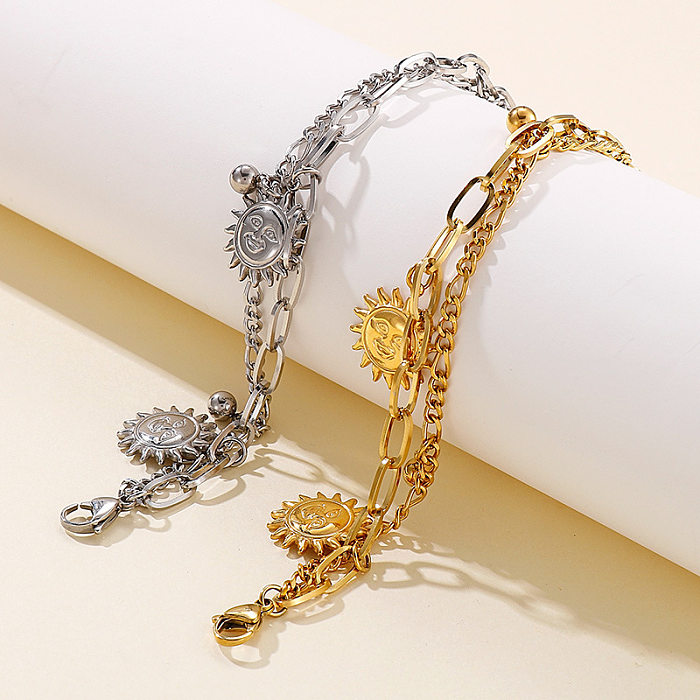 European And American Fashion Double-layer Titanium Steel Sun Pendant Bracelet Wholesale
