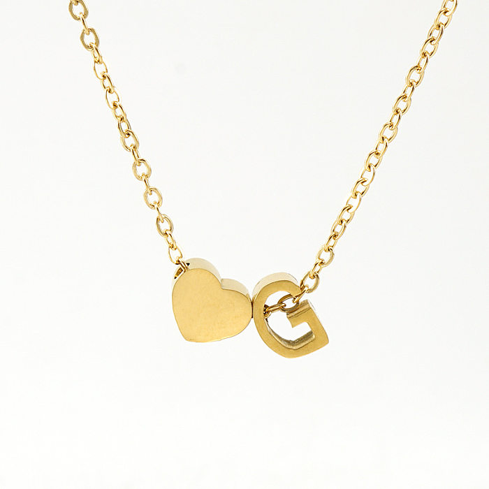 Moda carta coração forma pingente de aço inoxidável colar banhado a ouro colares de aço inoxidável