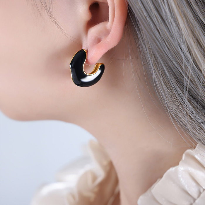 1 Pair IG Style Casual Modern Style Geometric Enamel Epoxy Plating Stainless Steel 18K Gold Plated Ear Studs