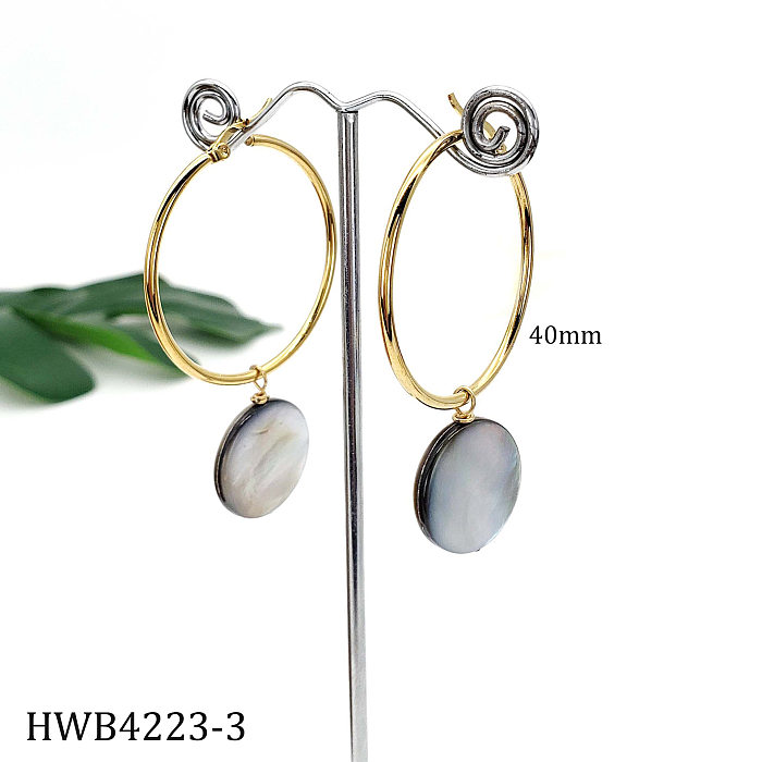 1 Pair Ethnic Style Simple Style Round Stainless Steel  Shell Patchwork Earrings