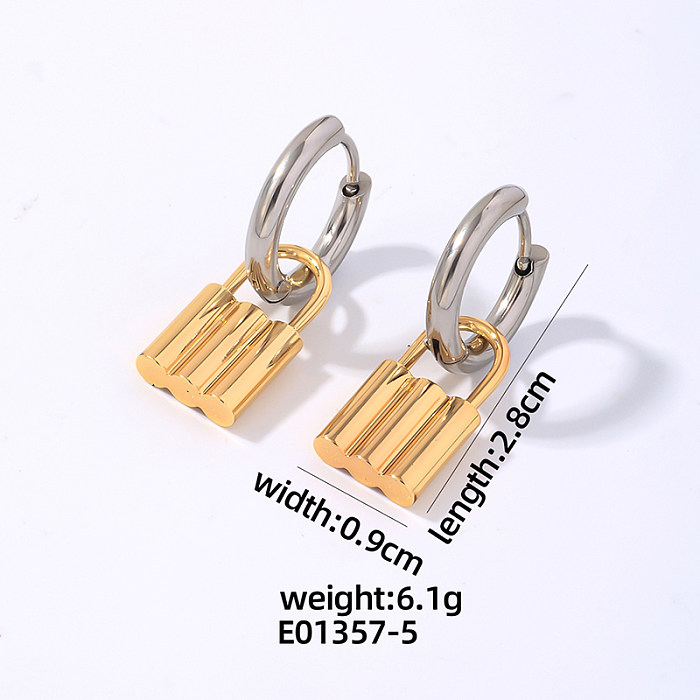 1 paire de boucles d'oreilles pendantes en acier inoxydable plaqué or et argent, Style Vintage, serrure de Style IG, polissage
