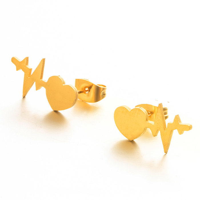 Boucles d'oreilles en alliage d'électrocardiogramme simples en forme de cœur, vente en gros